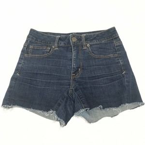 AEO 6 Frayed Shorts Blue Cut Off Super Stretch